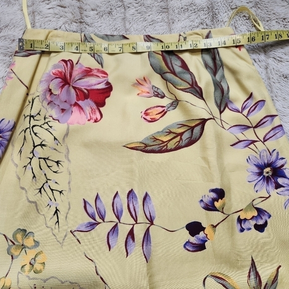 Maxi skirt 100% Silk floral print Yellow & Pink colors DONNA MORGAN - Picture 10 of 13